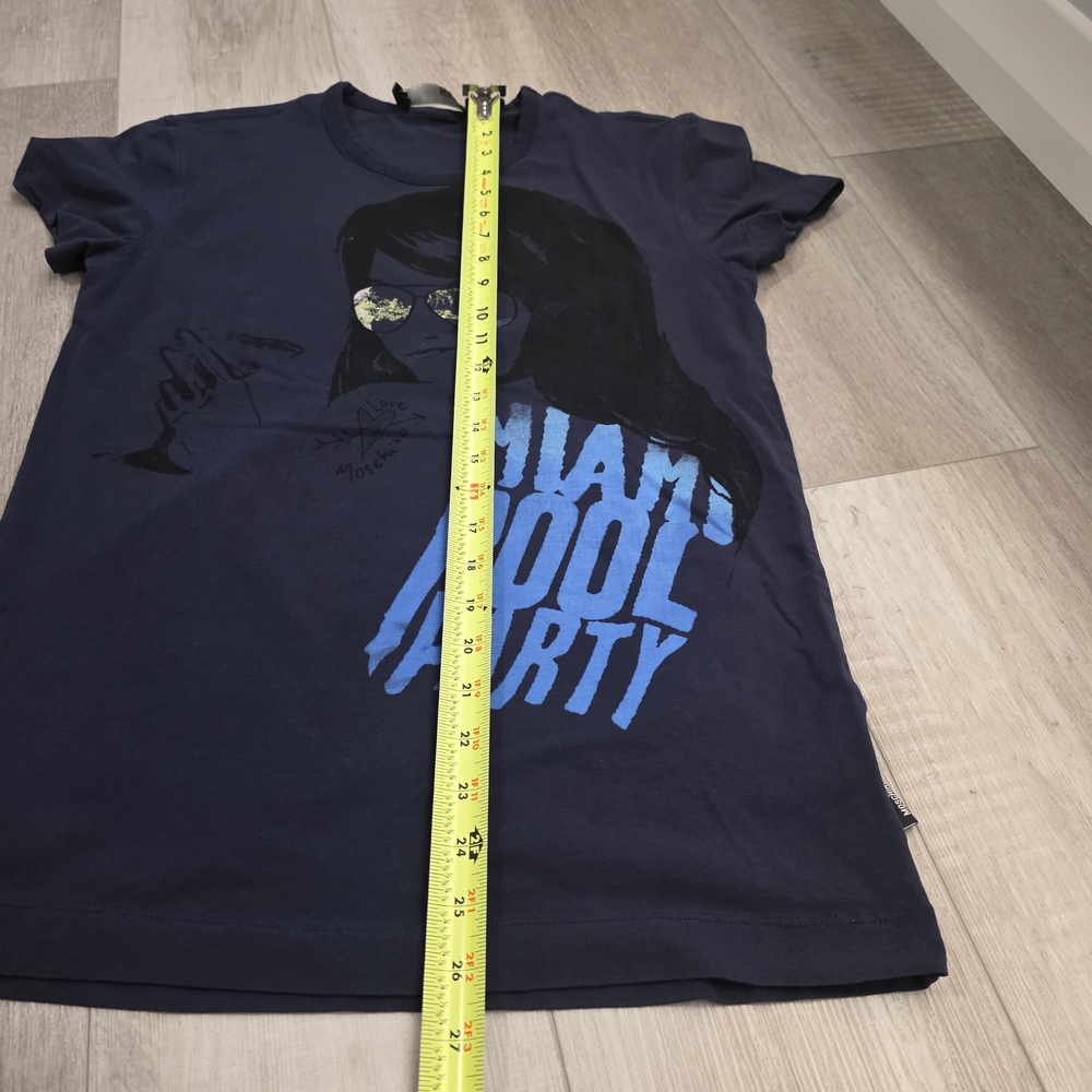 Love Moschino Graphic T-Shirt Navy “Miami Pool Party” Tee Size Medium - Picture 10 of 12